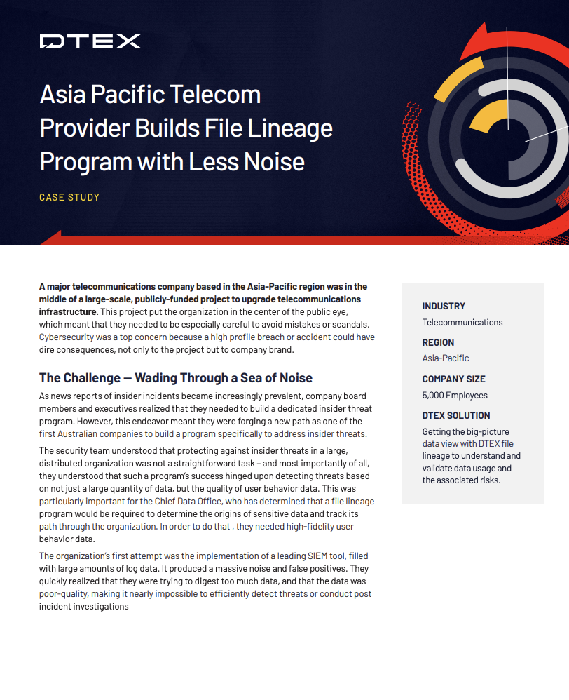 Telecom case study insider risk management screenshot 